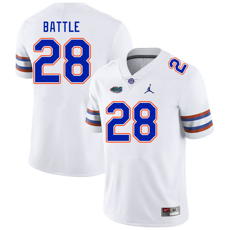 Men #28 Eddie Battle Florida Gators College Football Jerseys Stitched-White - Click Image to Close
